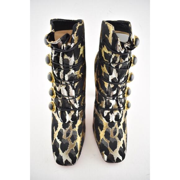 Christian Louboutin Lady See 100 Black Gold Lurex Feline Heel Ankle Bootie 35 - Picture 6 of 10